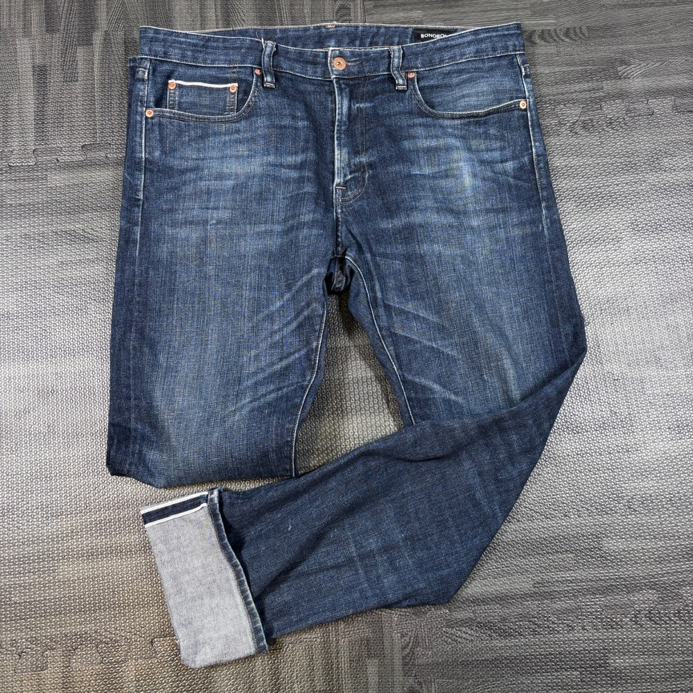Bonobos Jeans Mens 36x34 Blue Selvedge Denim Slim Fit Made in USA Stretch Dark